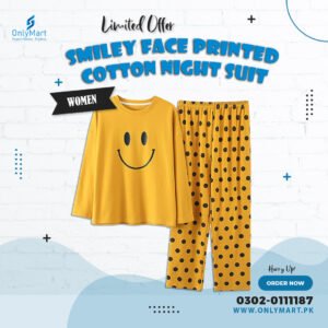 Smiley Face Printed Cotton Night Suit